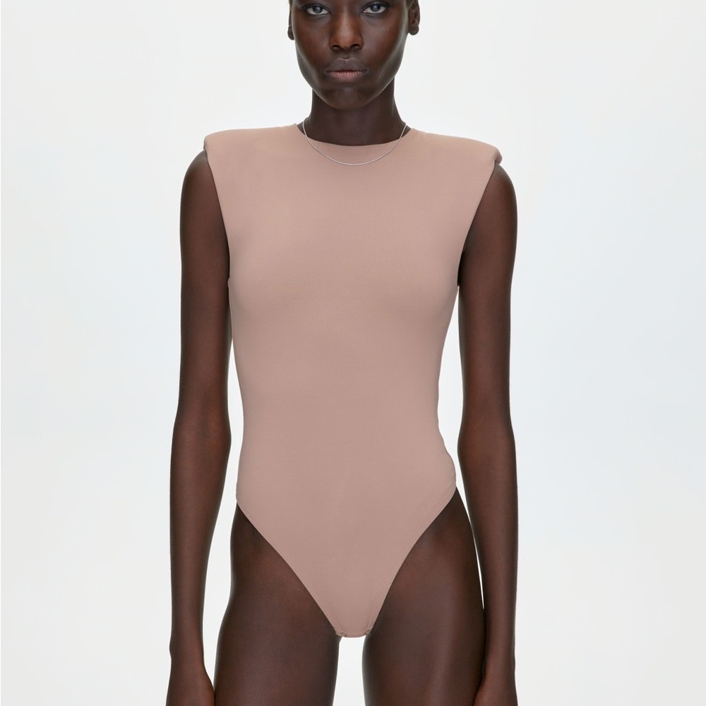 Babaton Sleeveless Padded-Shoulder Bodysuit in Dusty Rose - 2XL